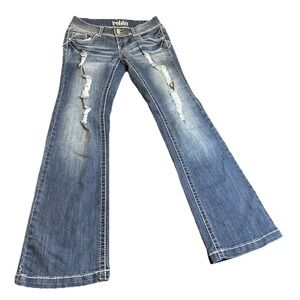 Reign Women's Size 7 Bootcut Jeans Embroidered Distressed Stretch Denim